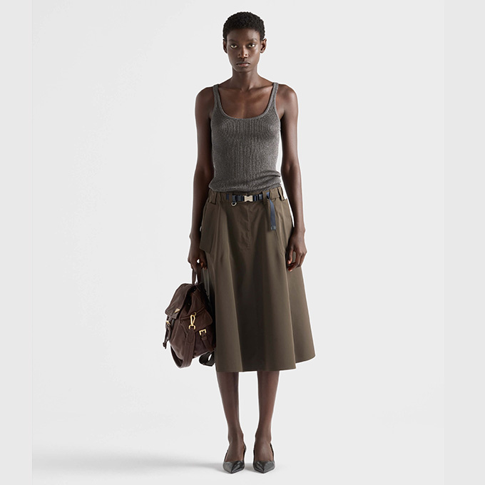 9A+ quality prada olive technical fabric midi skirt